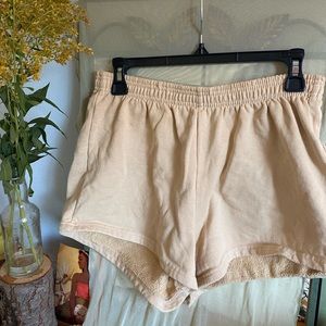 Los Angeles Apparel cream fleece shorts.